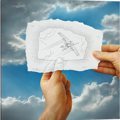 Pencil vs. Camera 20 - Flying Man - Canvas Print
