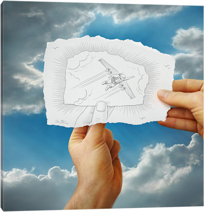Pencil vs. Camera 20 - Flying Man - Canvas Print