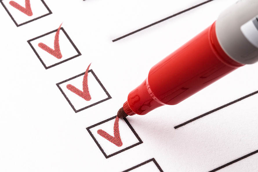 checklist, red pen, check mark