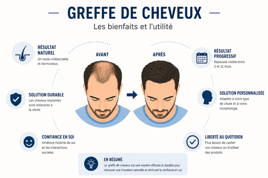Greffe de cheveux utilité réelle, bénéfices et limites